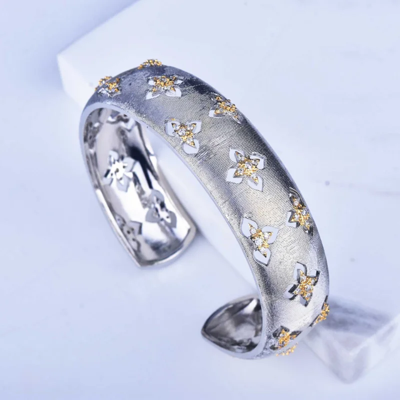 

Donia Jewelry Fashion Flowers Titanium Micro-Inlaid AAA Zircon Luxury Retro Brushed Open Bracelet