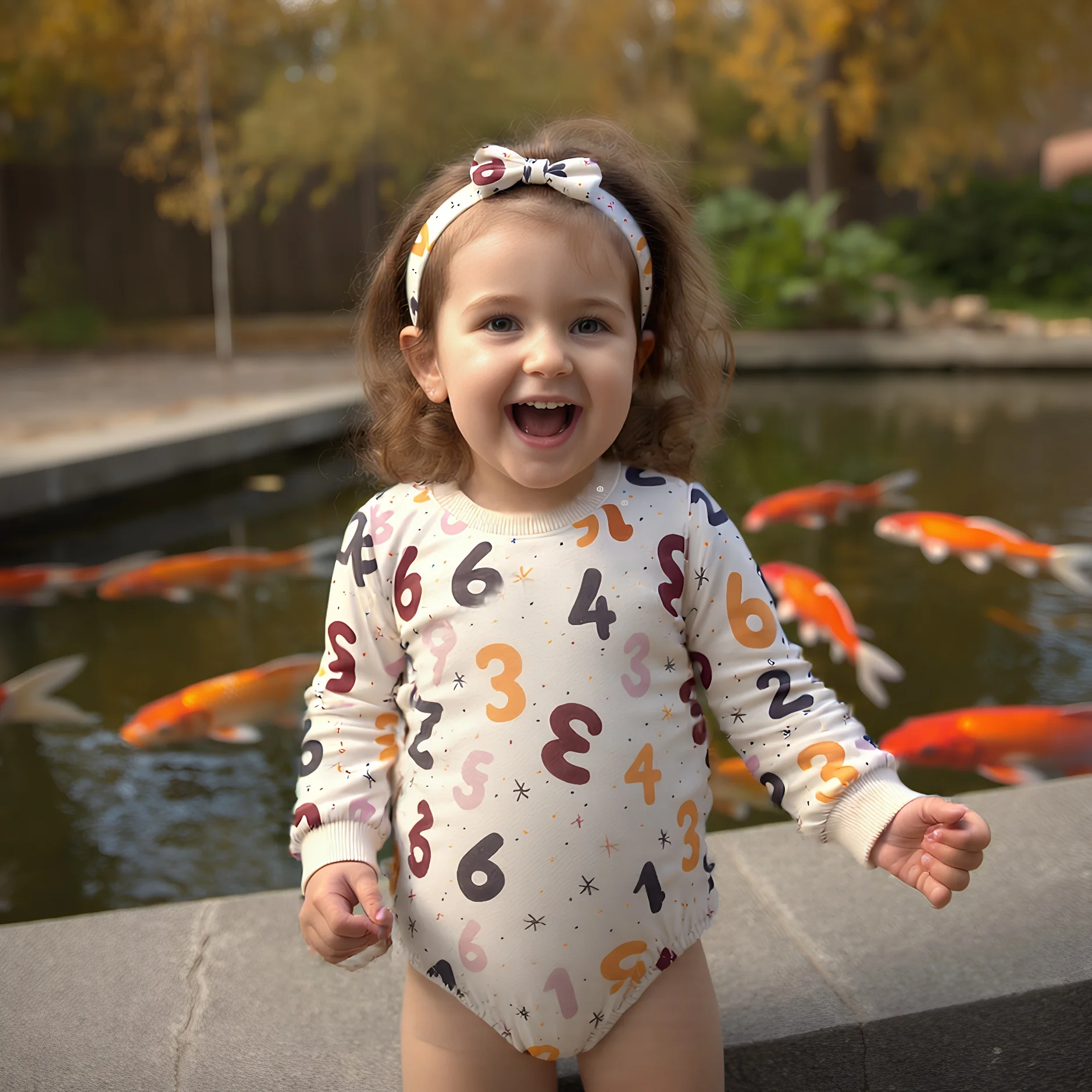 

Sanlutoz осенние боди с длинными рукавами для младенцев, одежда, комбинезоны для маленьких девочек, модный принт с повязкой на голову