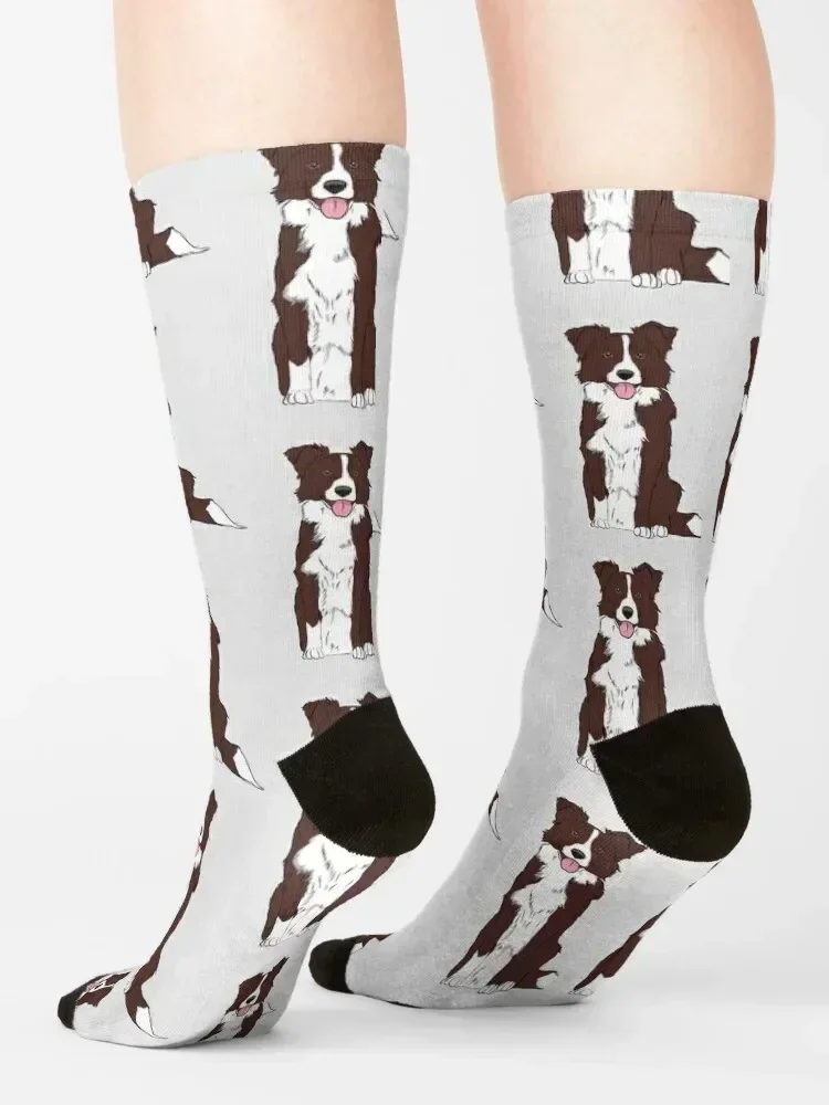 Bruine en witte Border Collie sokken Veel compressie kerstcadeau retro Designer Man Socks Dames