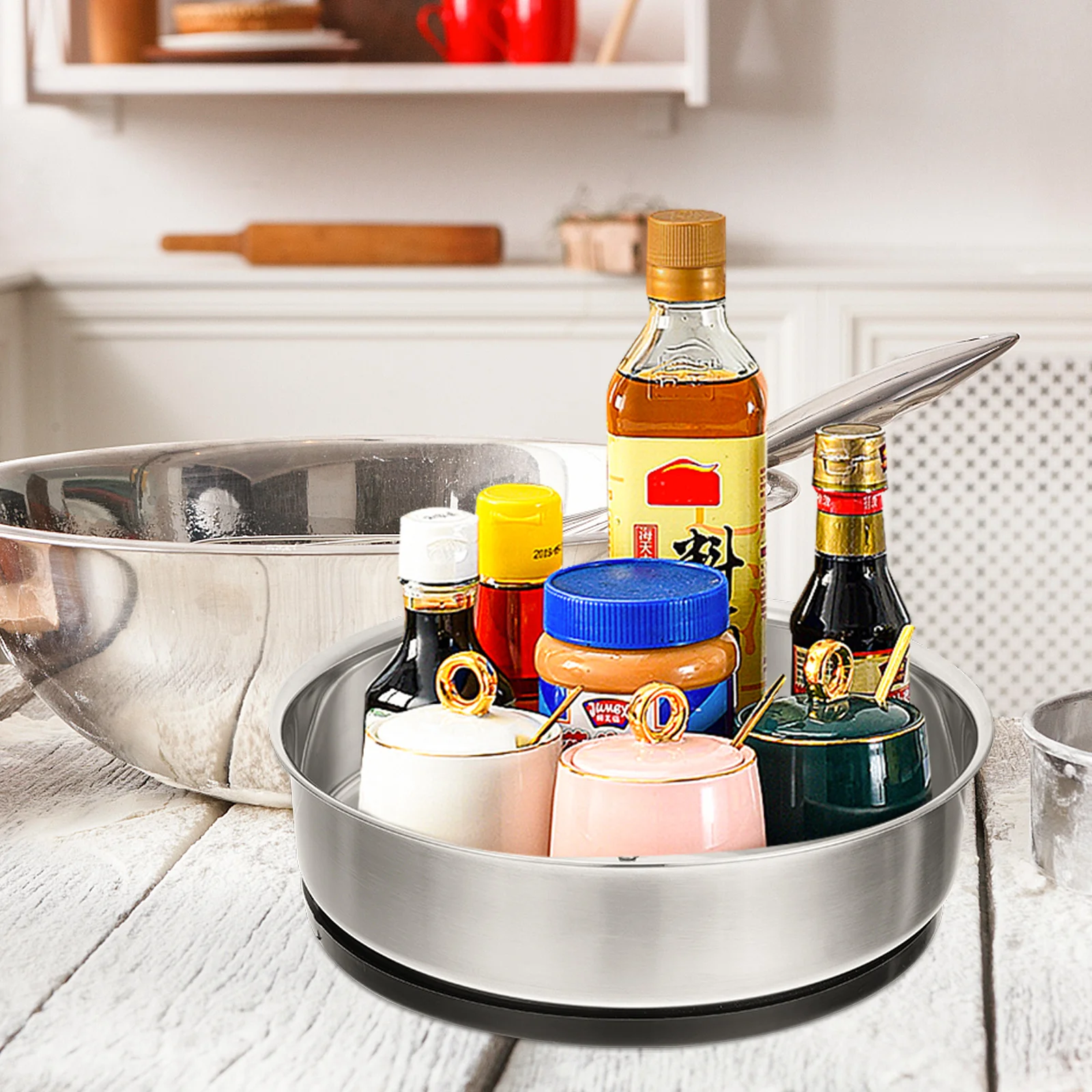 

1pc Stainless Steel Rack Kitchen Fruit Containers Storage Organizer Rotating Spice Holder Food Storage Trays