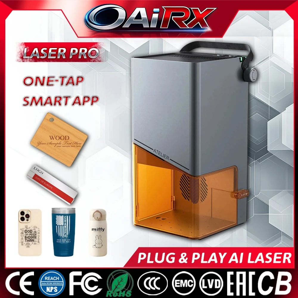 

Лазерный гравер Atelier: Настольный, портативный, интеллектуальный, с ИИ, 12 Вт, диодный лазер, со встроенной камерой