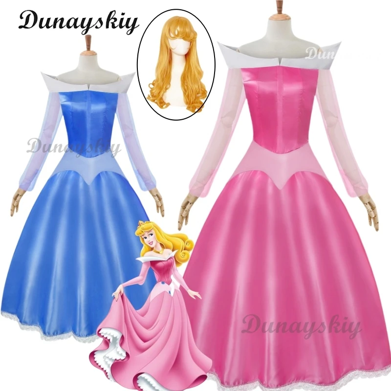 

Halloween adult sleeping beauty blue dress Princess Aurora pink dress costume deluded stage dress S- XL accept custom order