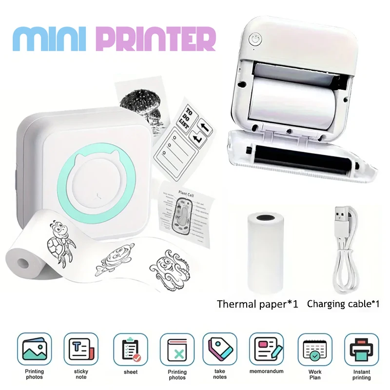 

Мини-принтер портативный термопринтер без чернил для фото и этикеток, 58 мм, беспроводной Bluetooth, Android, iOS