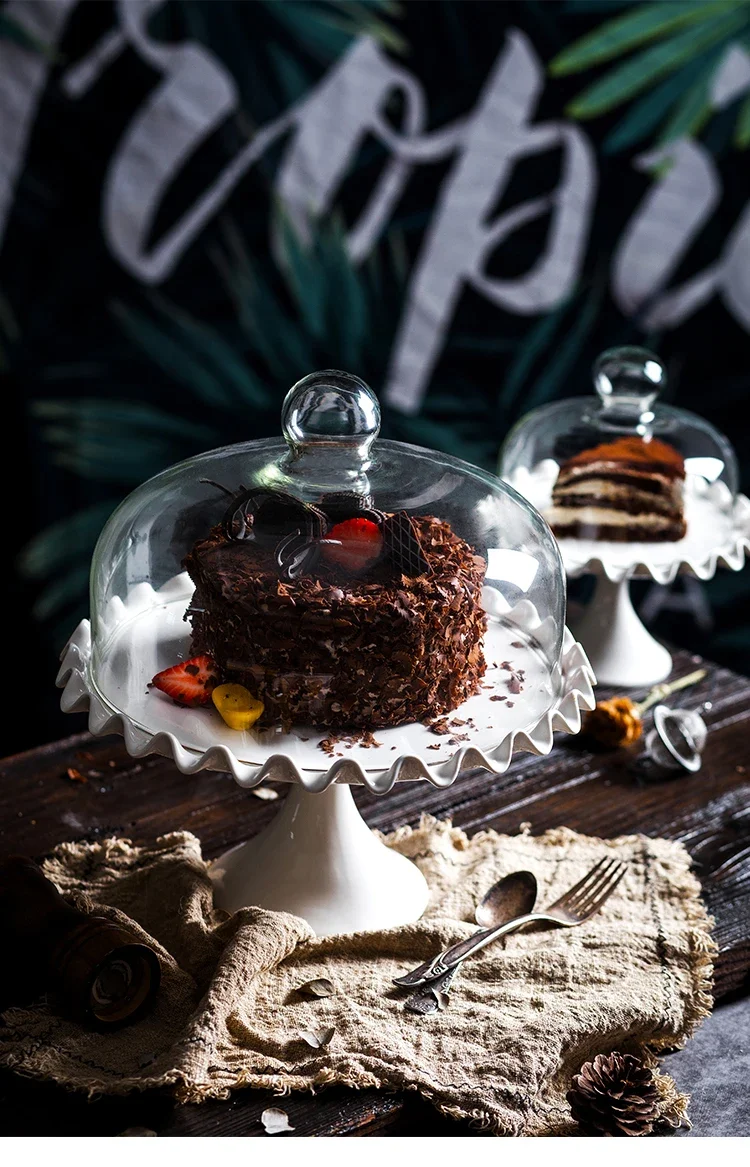 ceramics Cake stand High feet tray Fruit Dessert table display glass cover Wedding party decoration Household