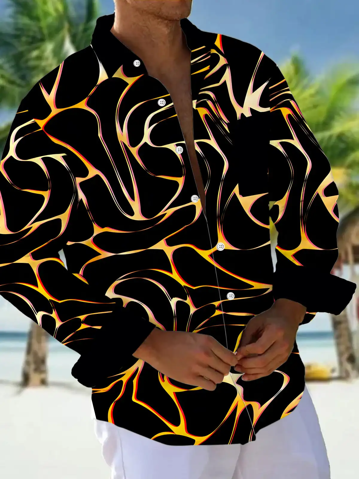 قمصان رجالية، قمصان بأزرار سفلية، قمصان كاجوال، للربيع والصيف، مطبوعة بأكمام طويلة، يوميًا، عصرية، مريحة #3