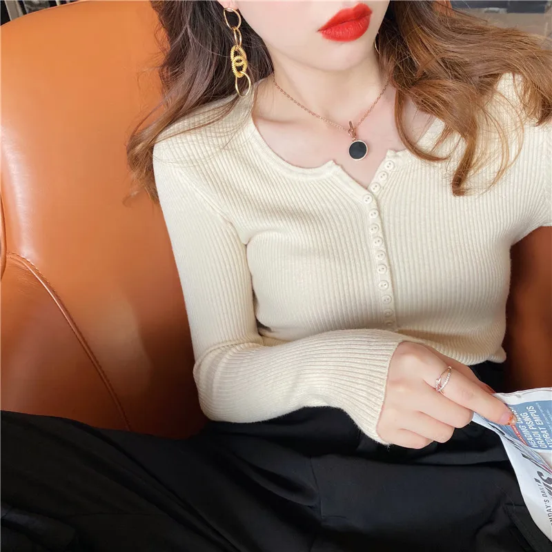 Knitted Sweater Women Pullovers Slim Black O-Neck Sweaters New Long Sleeve Knit Sweater Pullover Women Tops Women Clothing Q3212