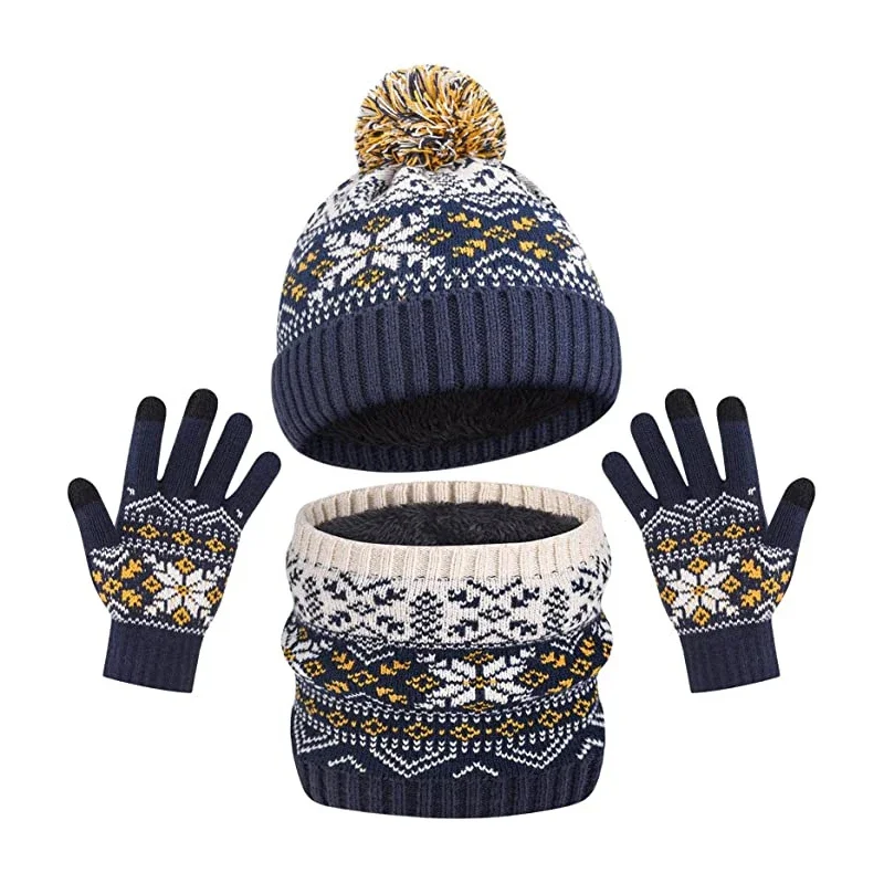 Ensemble bonnets et écharpe en tricot pour enfants, chapeaux classiques, rayures à carreaux, optique flocon de neige, doublé de sourire, garçons et