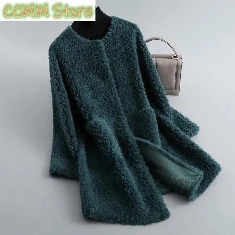 Korean New Winter Women Granule Sheep Scissors Plush Fur Grass Coat Cardigan Loose Mid length Imitation Lamb Hair Coat