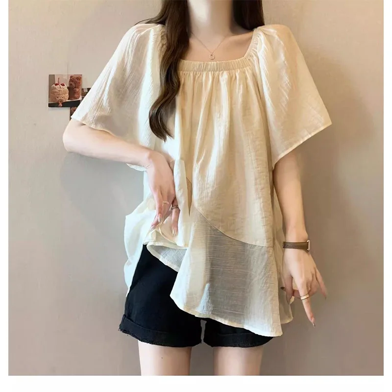 

Nice Women Clothes Summer Korean Fashion Ruffles Solid Color O-neck Short Sleeve Ladies Temperament Irregular Short Sleeve Cardi