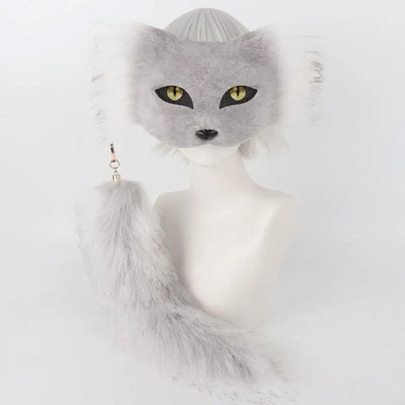 P88A Unisex-Katzenmaske, Schwanz, Kostümzubehör, kreatives Design, Halloween-Bastelprojekt