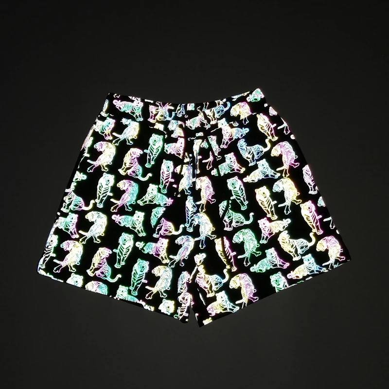 2025 new summer colorful tiger reflective men's sports summer vacation clothes  harajuku loose technology men's clothing