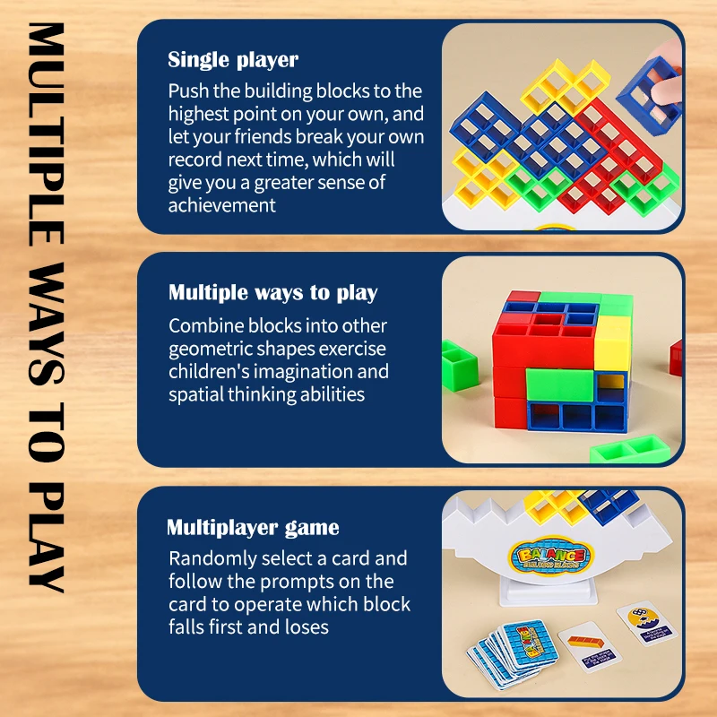 56 pçs bloco de construção tijolo brinquedo equilíbrio empilhados tetra torre jogo balanço alta russo blocos de construção pilha criança brinquedo desktop