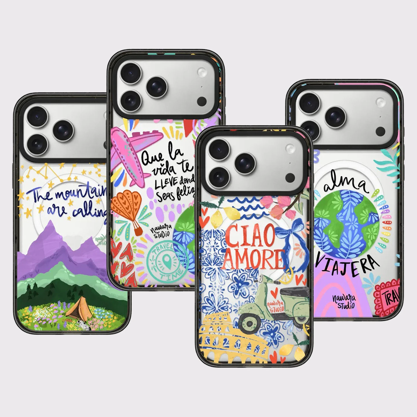 Global Travel Impact Black Border Magnetic Cover for IPhone 12 13 14 15 16 17 Pro Max Case for IPhone 17 Air