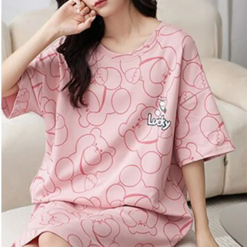 

New Model 2024 Summer Womens Night Dressing Short Sleeve Sleepshirts Cotton Soft Nightgowns Large Size Fashion Cozy Sleepwear