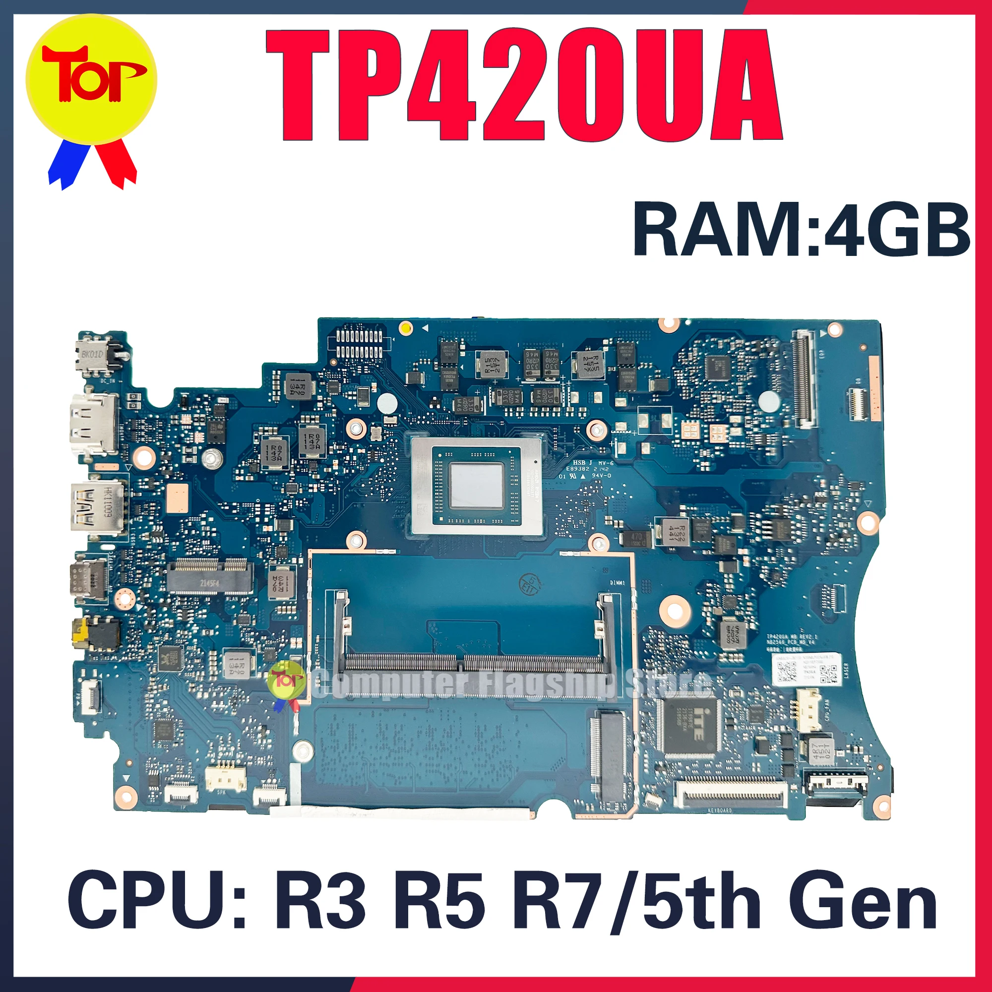 TP420UA Laptop Motherboard For ASUS Vivobook Flip 14 TM420 TM420UA TP420U TP420 NB2566_PCB_MB_V4 R5-5500U 4GB-RAM Mainboard