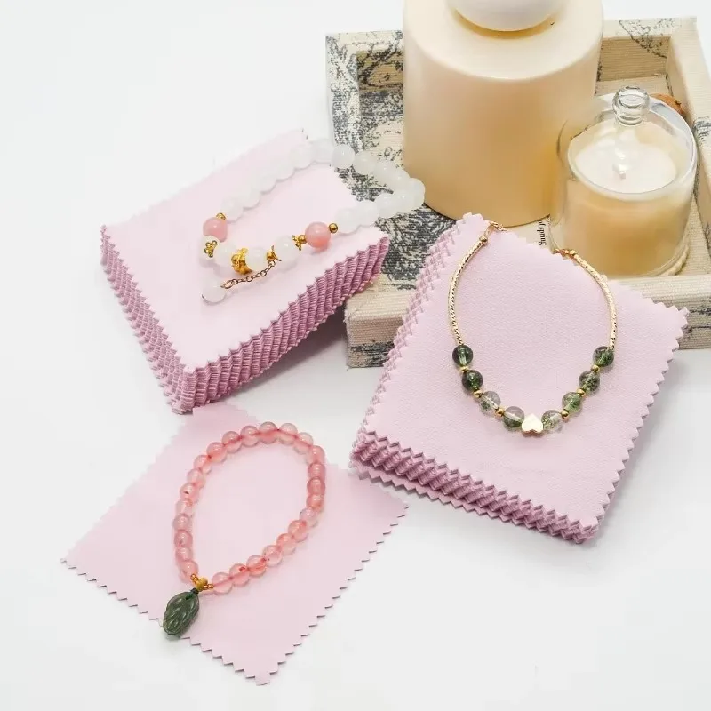 50pcs 8cm*8cm for Clean Cleaning Cloth Polishing Cloth Jewelry Polishing Pink Color Fabric Polish Cleaning Cloth Care