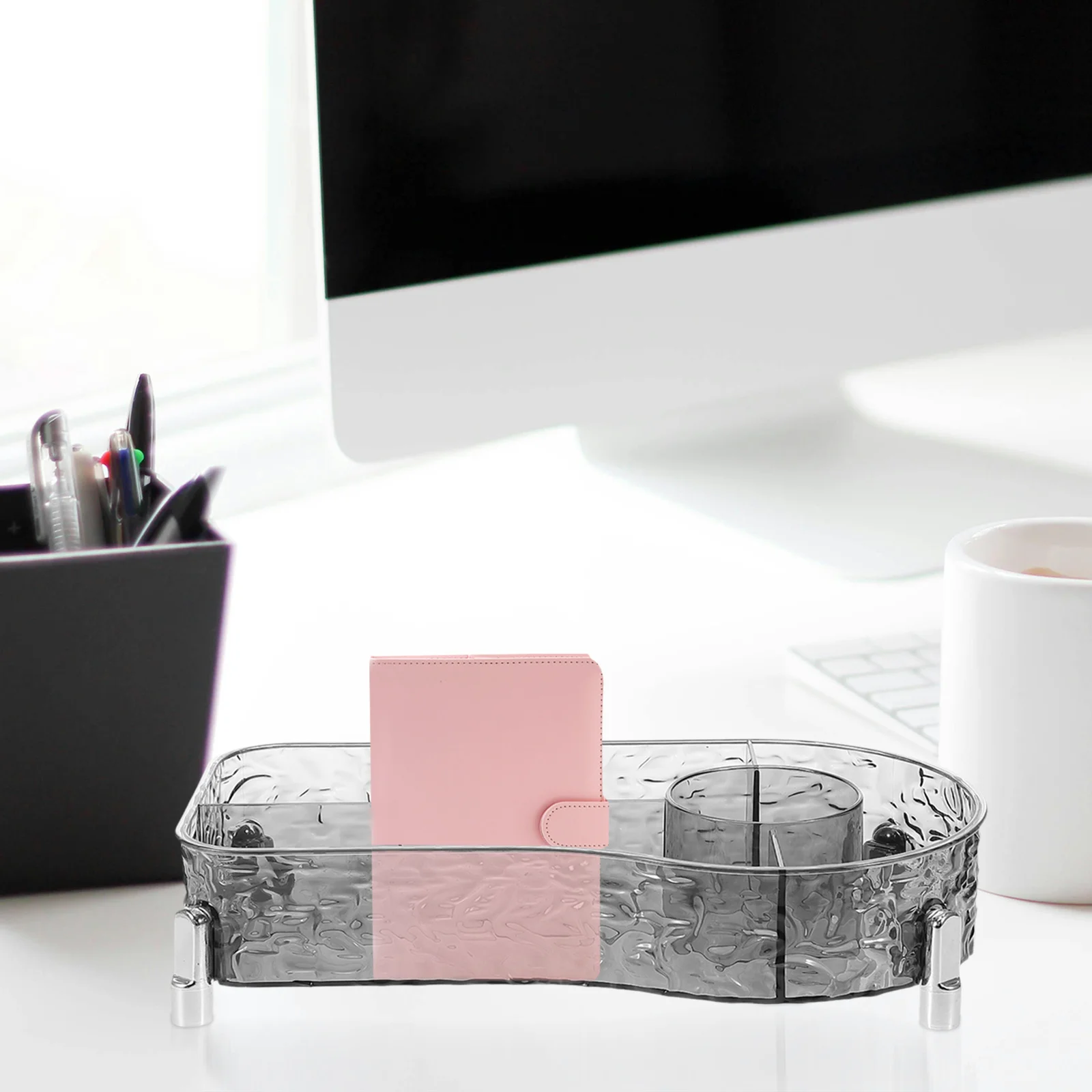 

Multicompartment Clear Plastic Organizer Transparent Pen Cup Makeup Brush Holder Desk Storage Box Vanity Bathroom Counter