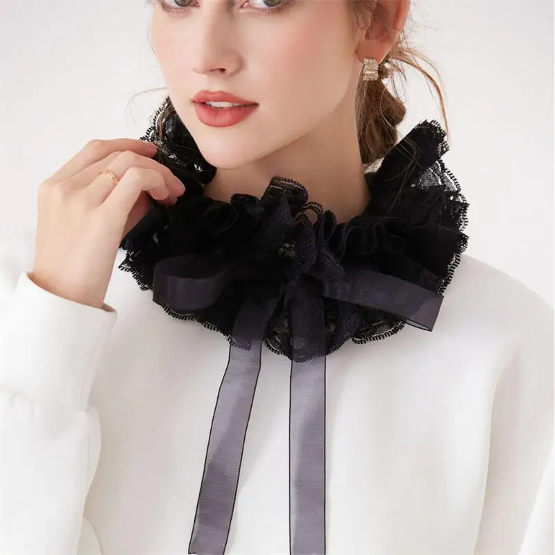 Fashion Lace Ruffled Multi-layer Fake Collar Versatile Detachable Mesh Decorative Collar French Style Elegant Lady Collar
