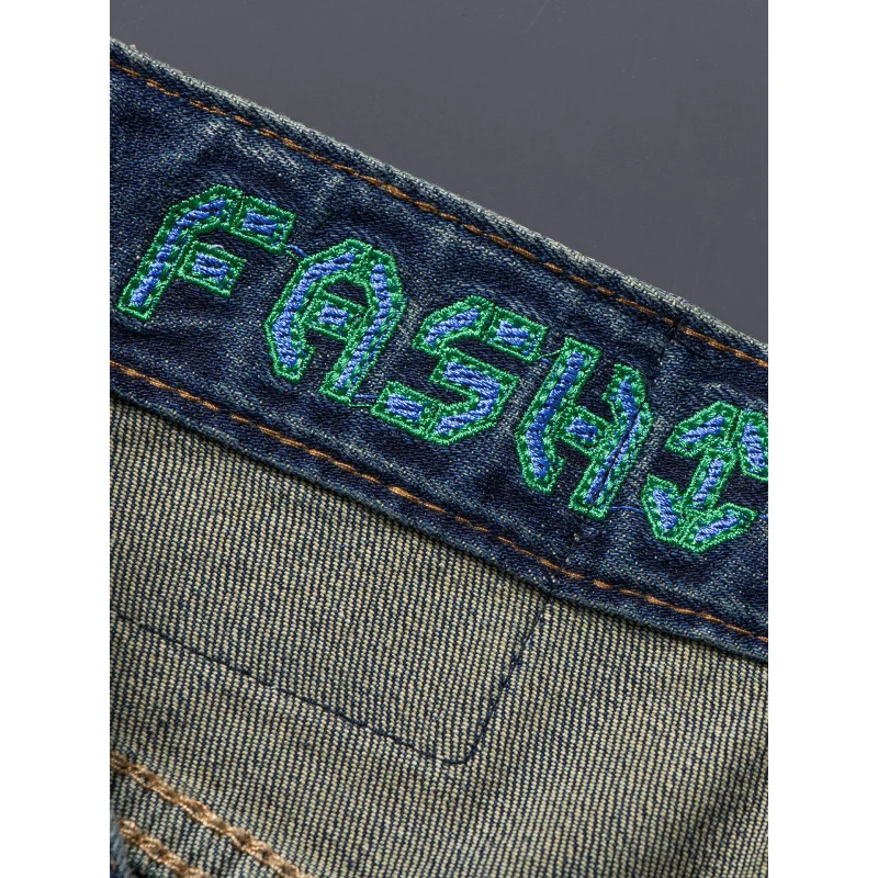 高級メンズジーンズ 夏 薄手 ストレッチ スキニーフィット トレンド 韓国風 おしゃれ 刺繍 レトロパンツ