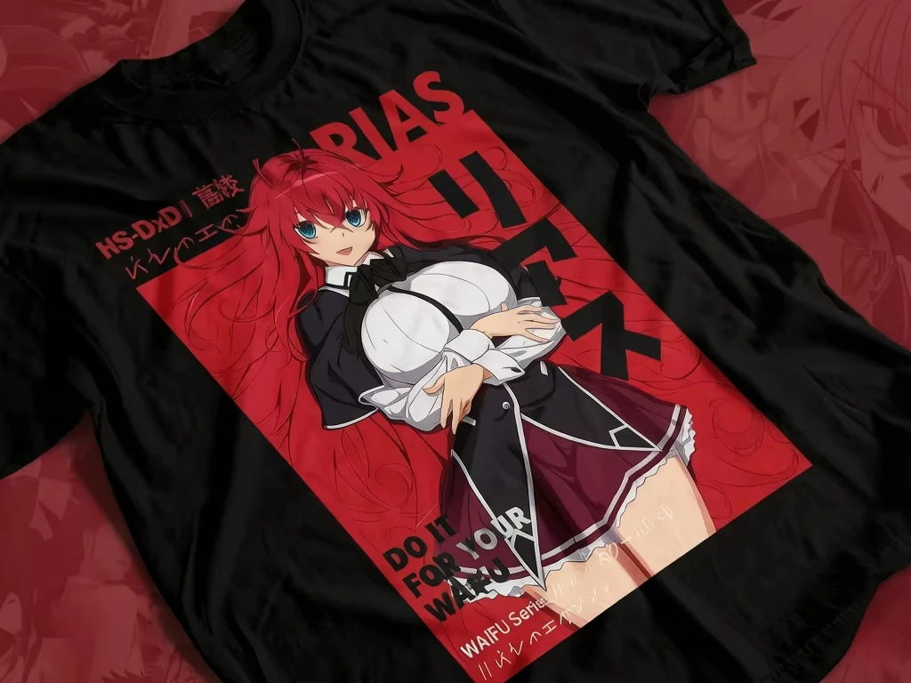 T-shirt Anime High School DxD Été 2026, Imprimé intégral Rias Gremory Rouge, Coupe Oversize Décontractée pour Hommes et Femmes