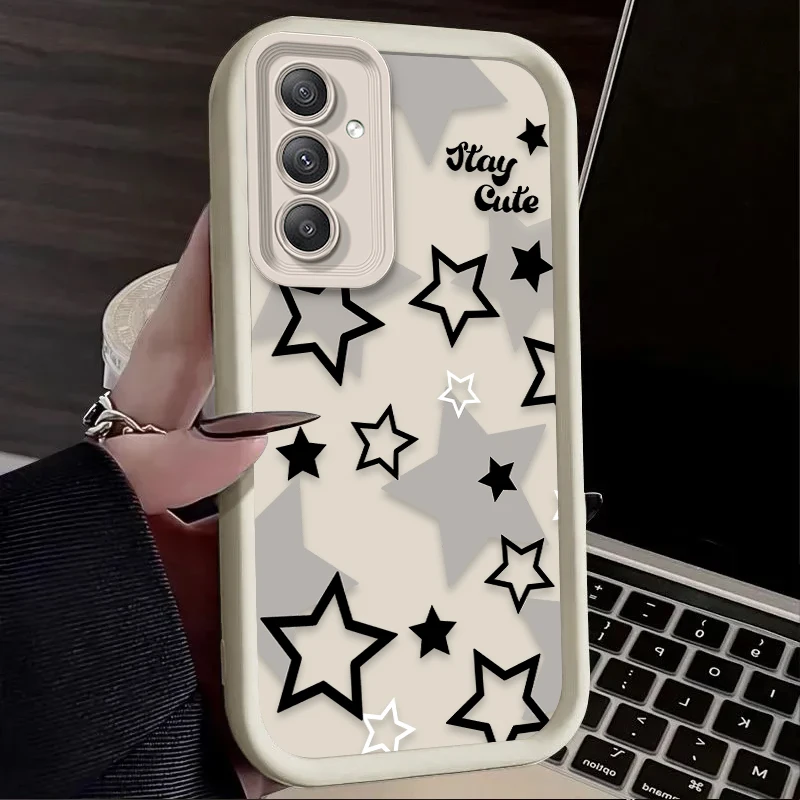 Black White Star Silicone Case for Samsung Galaxy A35 A55 A15 A25 A16 A06 A05 A05S A24 A13 A23 A12 A22 A32 A52 A71 A51 4G Funda - náhled 3