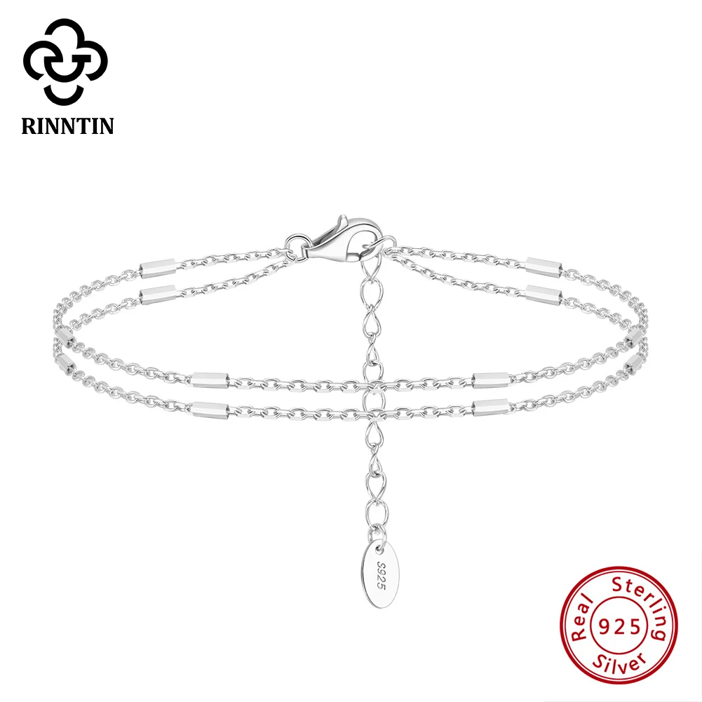 Rinntin 925 Sterling Silver Bracelet For Women Men Simple Cuban Chain Bracelet Design Double-Layer Fashion Dainty Jewelry SB201