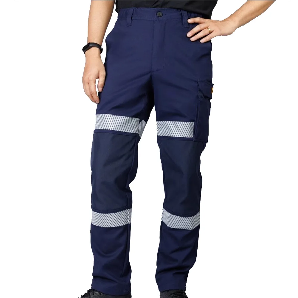 100% Cotton Fabric Construction Work Pants for Men with Reflective Stripes Work Trousers with Reflective Tapes Hi Vis Workwear