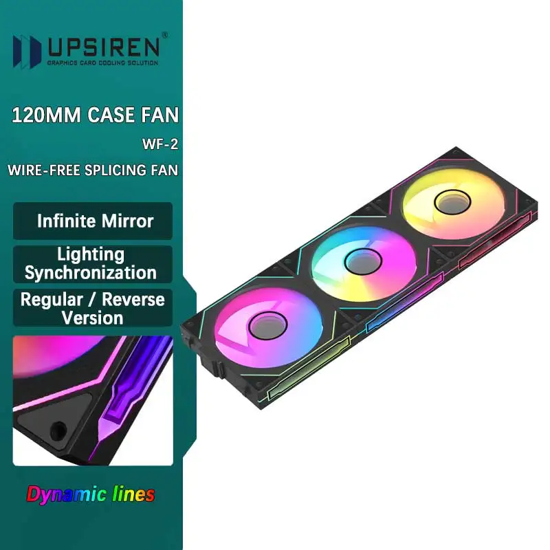 

UPSIREN WF-2 3PCS Free Wire-Splicing Chassis Fan 12CM 5V 3pin ARGB/4pin PWM Large Air Volume Case fans 47.2CFM/800-1800RPM/30dBA