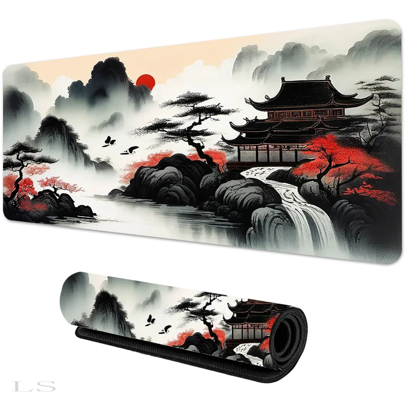 Grote Japanse kersenbloesem witte gaming-muismat XXL verlengde bureaumat gestikte randen mousepad kantoor antislip muismat