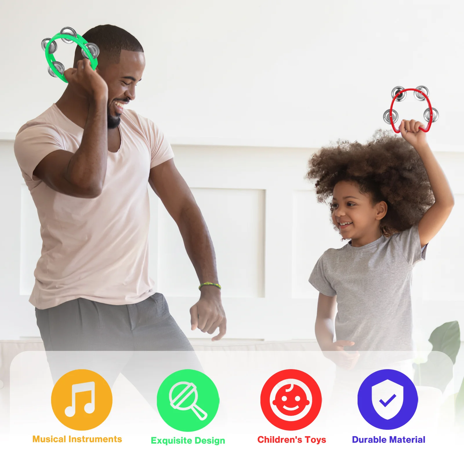 1 Set Plastic Tambourines With Egg Shakers Lightweight Handheld Kids Music Instruments Durable Abs Bright Sound Educational For