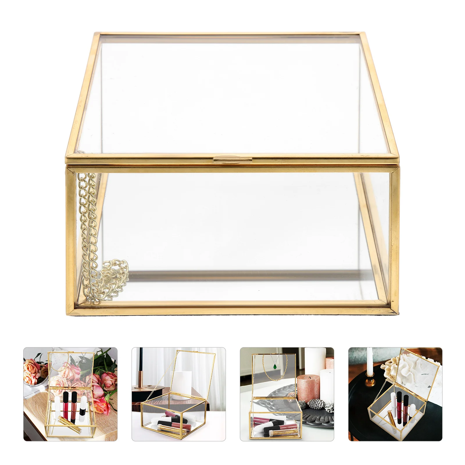 

Exquisite Transparent Jewelry Box Sturdy Alloy and Glass Material Desktop Jewelry Storage Container Glass Clear Box