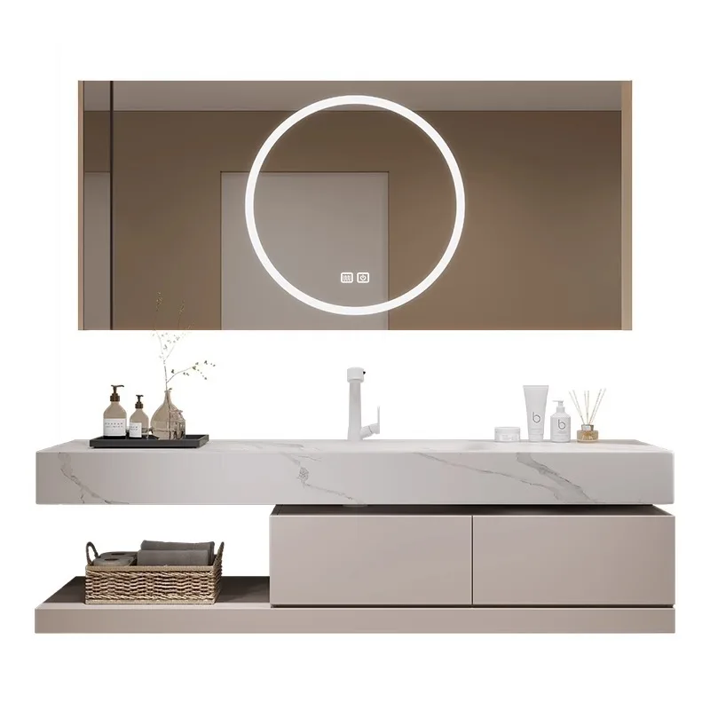 

[Пятно] Каменная плита, горячий изгиб, встроенная раковина, шкаф для ванной комнаты из цельного дерева, комбинированный умывальник для ванной комнаты, бассейн для мытья рук