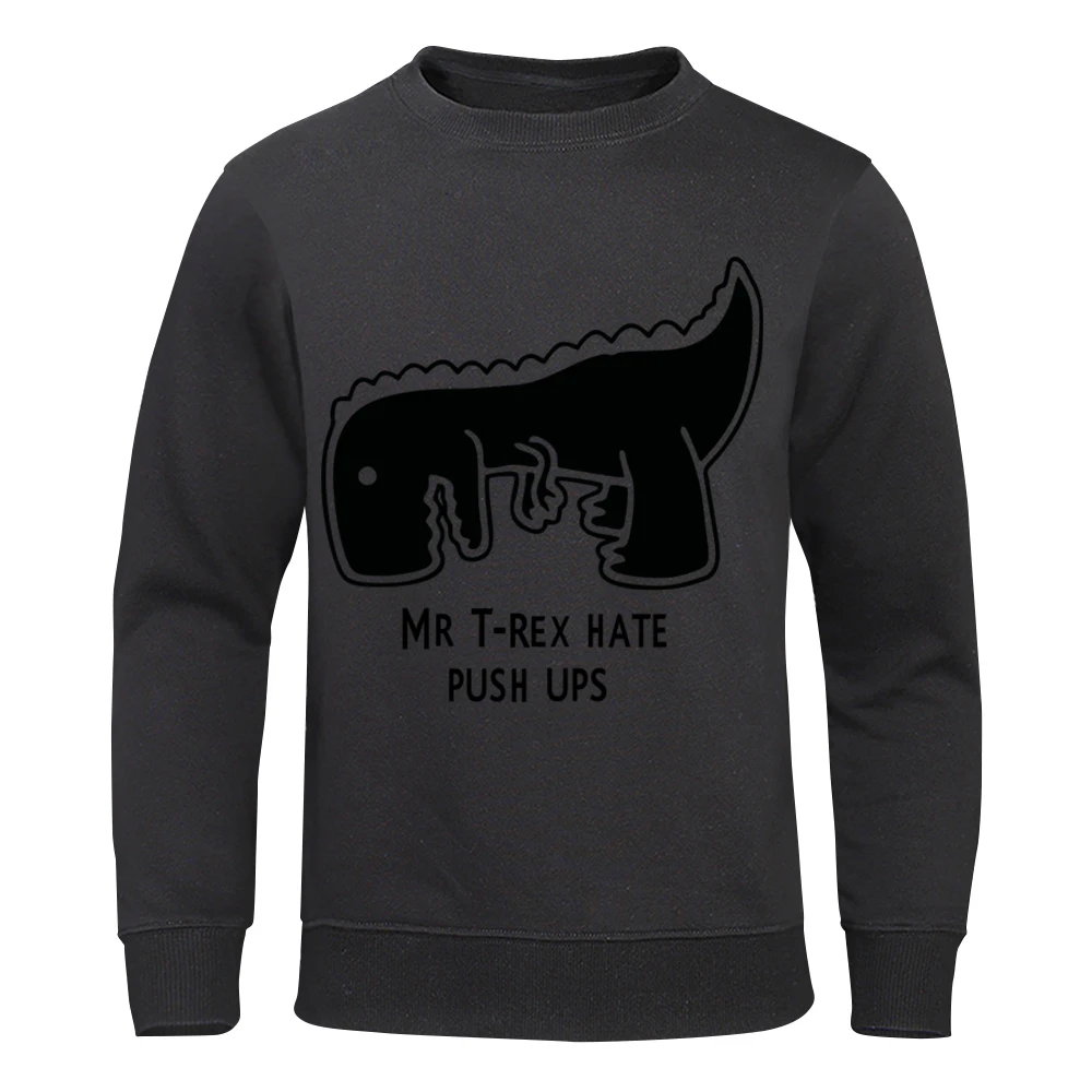 Mr T-Rex Hate Push Ups Cartoon Pattern Mens Clothes Loose Pullover Hoodie Casual Loose Sweatshirt Cartoons Crewneck Male Hoody