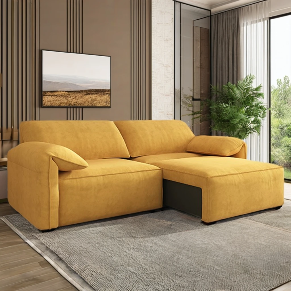 &* Modern Electric Multi-Functional Leather Sectional Recliner Sofa Bed Foldable Elephant Ears Fabric For Home Living Room