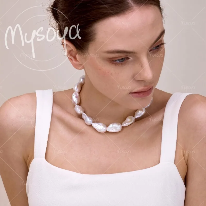 

MYSOYA 13-15mm Cloud Top Baroque White Freshwater Pearl Necklace, Suitable for Birthday/Wedding/Mother's Day Gift A0423