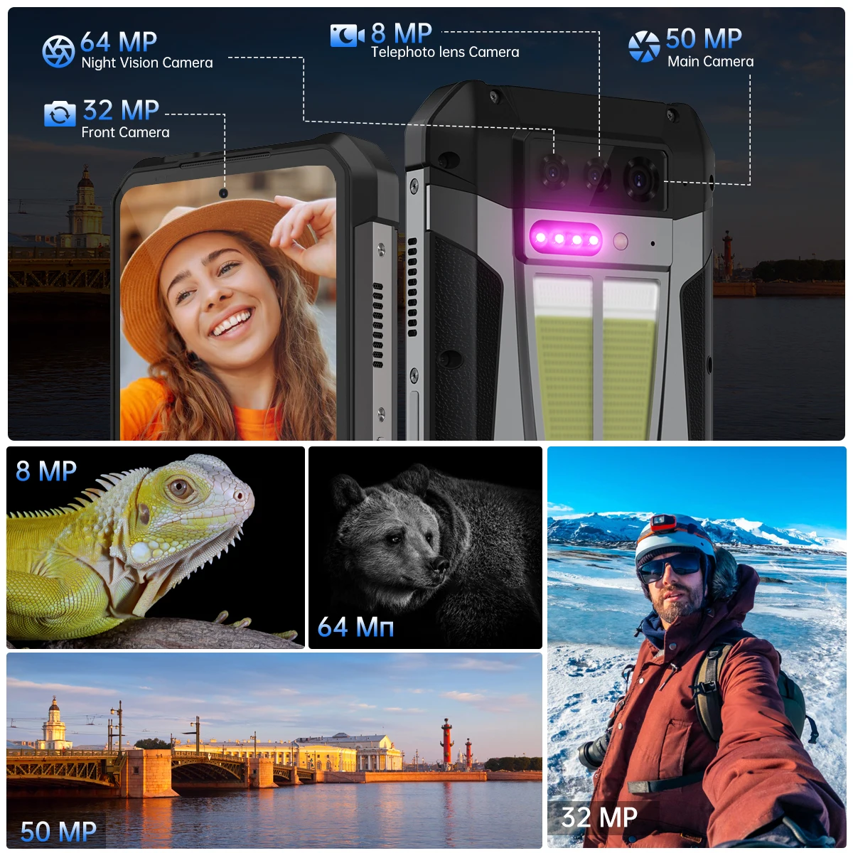 Unihertz by 8849 Tank 4 5G Rugged Projector Smartphone Android Dimensity 7300 12GB 512GB Mobile Phone 11600mAh 2.6k AMOLED