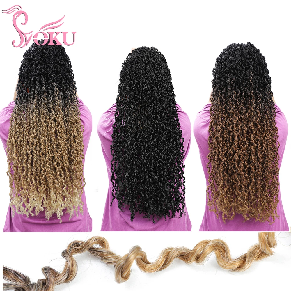 

Curly Senegalese Twists Hair Ombre Brown Synthetic Braids Extension Wavy Crochet Hair for Afro Women Soku Passion Majesty Twist