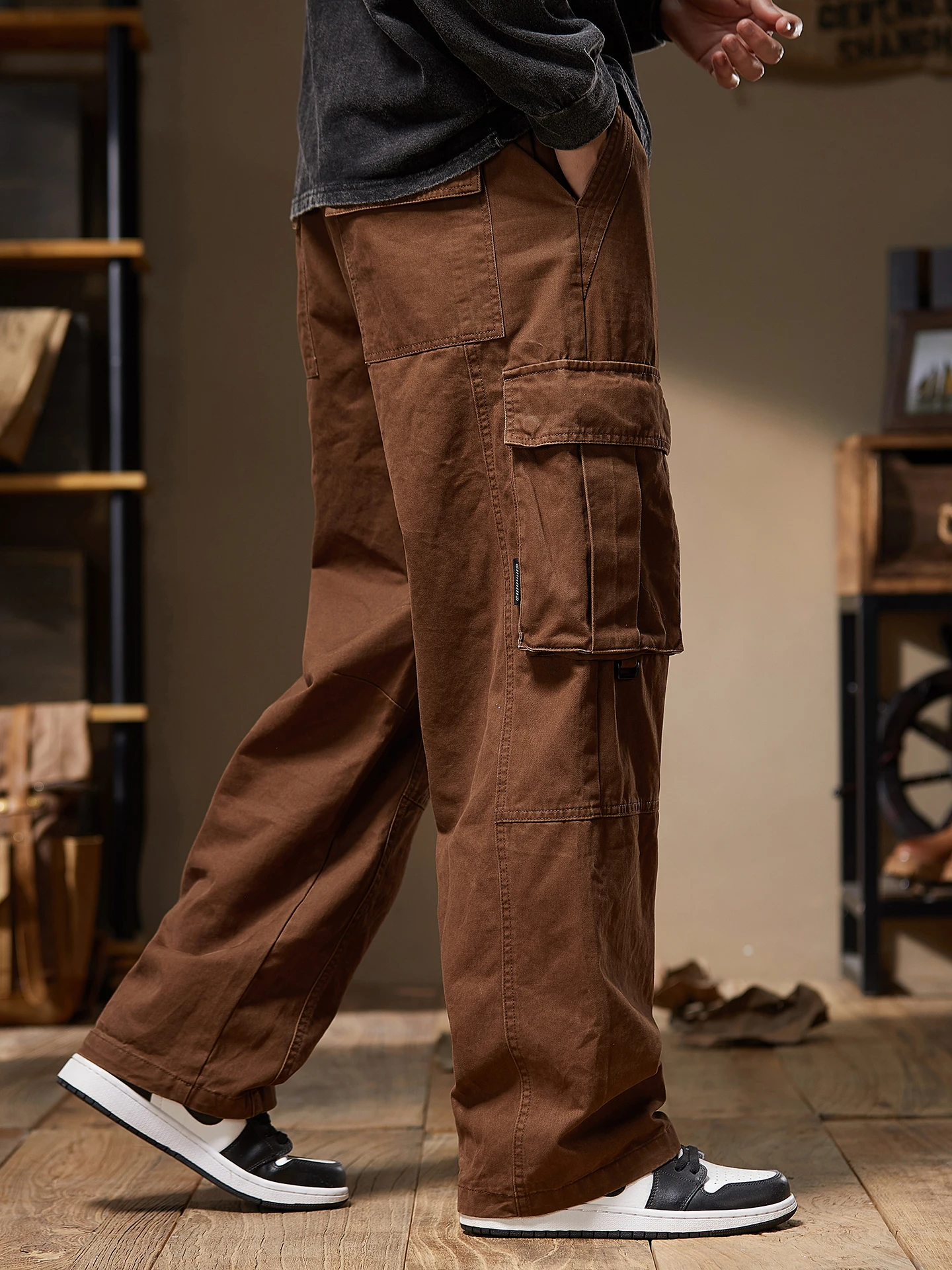 

I Color Мужская повседневная рабочая одежда Брюки Свободные широкие брюки Весна Осень Модный бренд Ретро Sle Прямые хлопковые брюки-трубы