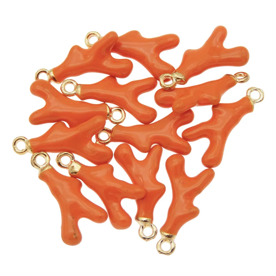 10-20pcs Alloy Enamel Charms Cute Orange Pendant Hanging Coral Branch Shape For Necklace Bracelet Earring Jewelry DIY Accessory