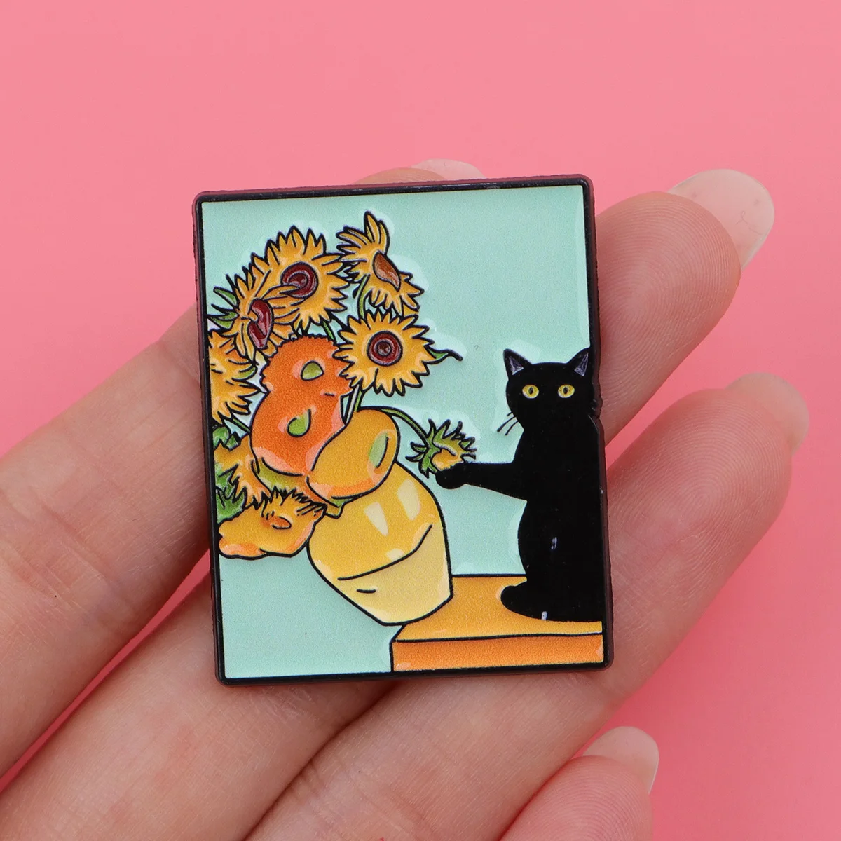 Van Gogh Oli Painting Black Cats Enamel Pin Medical Heart Organ Brooches on Clothes Badge Bag Lapel Woman Men Jewelry Fans Gift