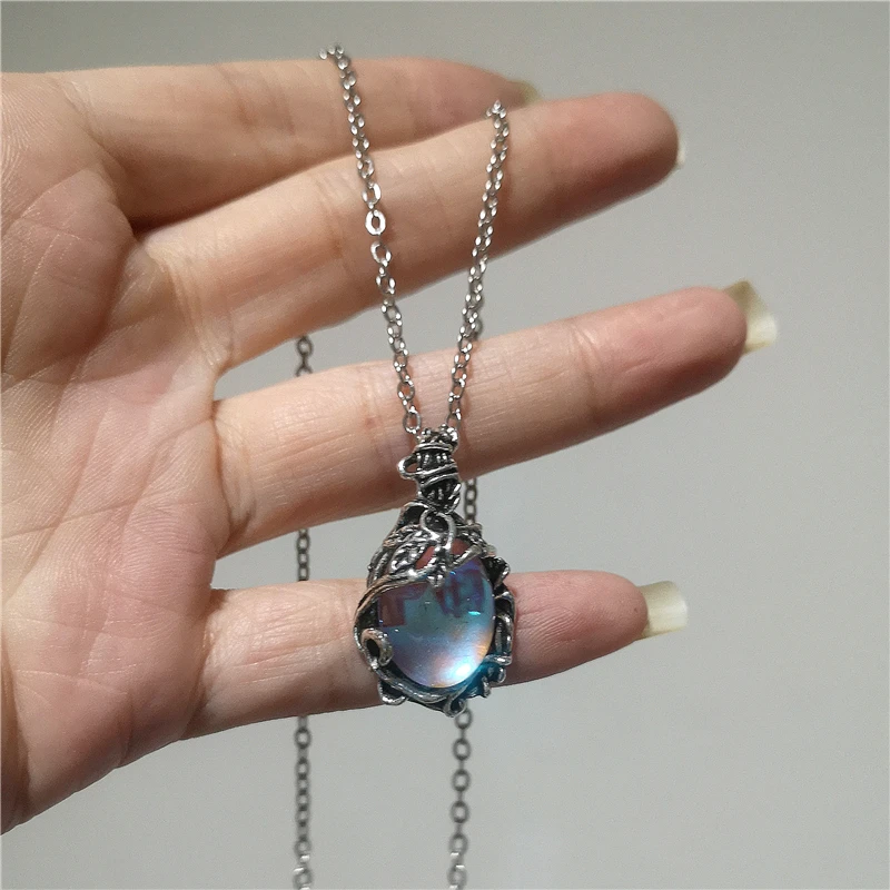 Trendy Vintage Sliver Color Moonstone Irregular Pendant Chain Necklace For Women Punk Hip Hop Neck Vintage Jewelry Accessories