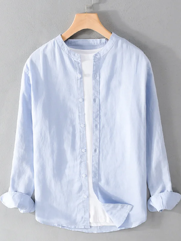 

Linen Casual Loose Men's irt Long Sve Thin Summer Cotton Linen Blend Breathable Faion Urban Sle Small Stand Collar