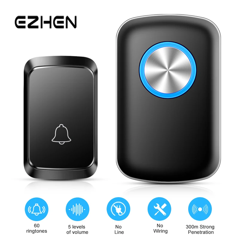 Smart Wireless Doorbell Family Door Bell Chime Kit 300M/1000Ft Long Distance 60 Songs Intelligent Doorbell Kit US EU Plug