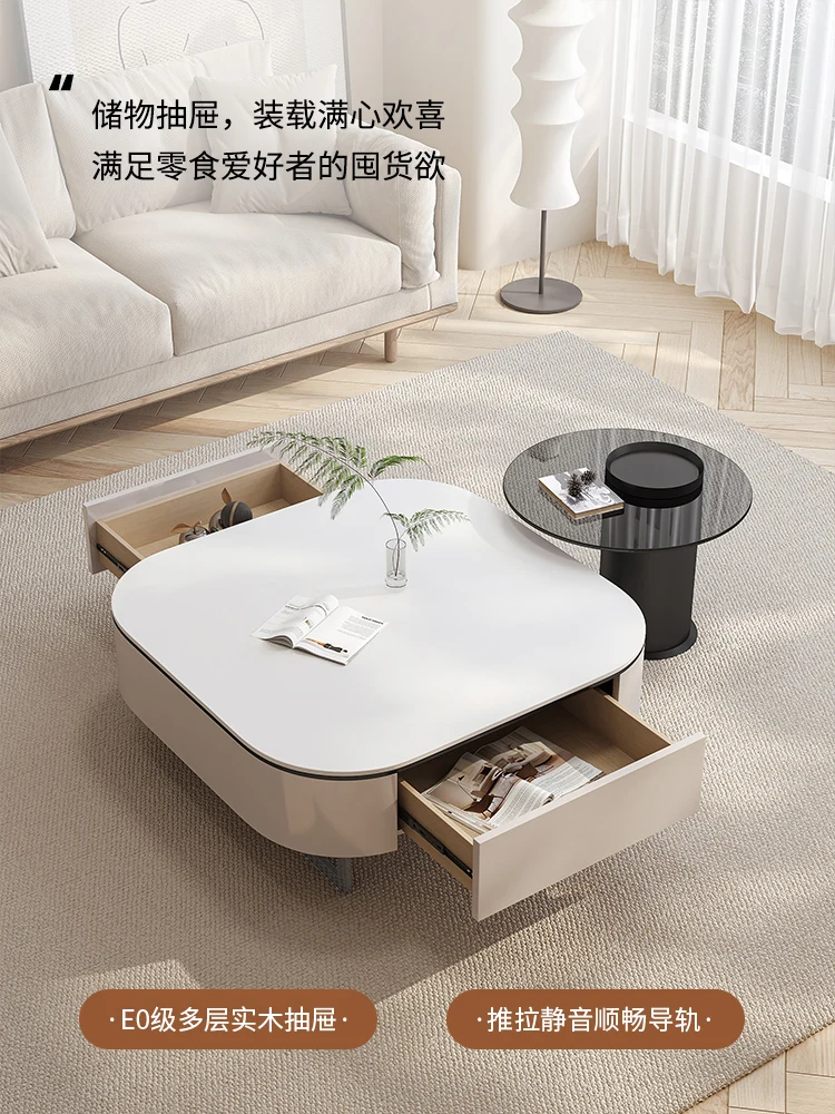 

Cream wind small apartment coffee table living room home modern simple rock slab coffee table Internet celebrity