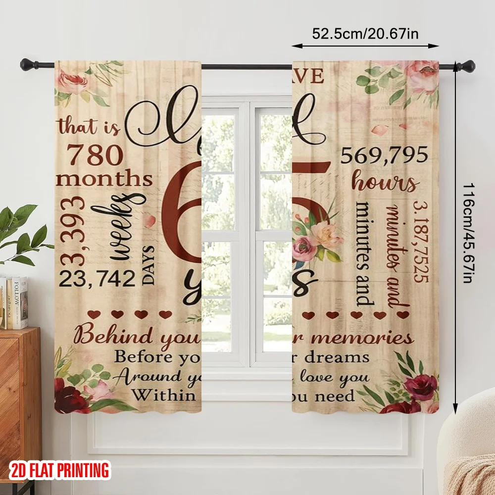 2pcs,2D plane printing Curtains Digital Printed 65th Anniversary Versatile Durable Polyester (without rod) Room Decor for Living