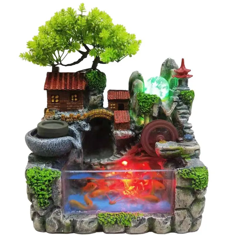 Cross-Border Creative Home Decor For Living Room And Office Chinese-Style Rockery Fountain Landscape Fish Tank Resin Craft
