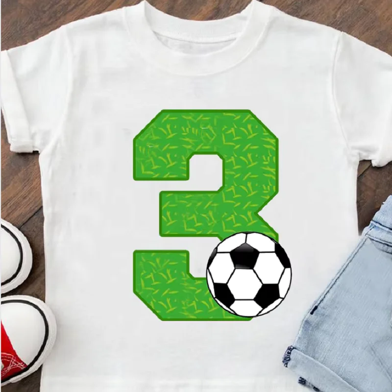 Hot Sale For Boys/Girls Cute Football Birthday Number 2-9 Years Old Boy Football Tshirts Gives Children Birthday Party Clothing