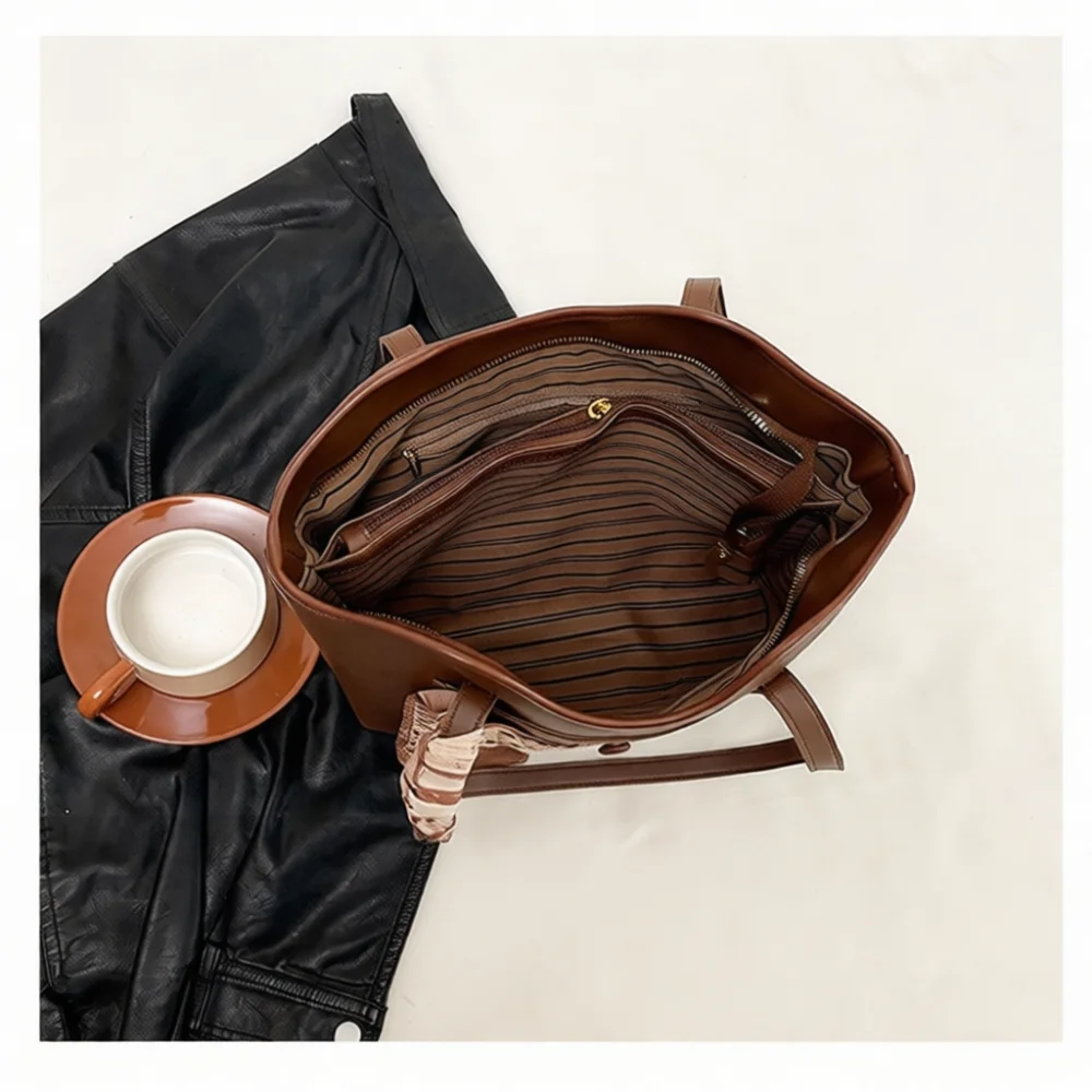 Stylish Large Capacity Tote Bags Women Contrast Color Shoulder Handbag Vintage Commuter Purses Simple Daily Satchel Bag