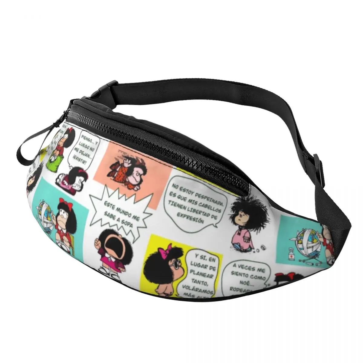 Manga Quino Mafalda Fanny Bag Personalizado Kawaii Dos Desenhos Animados Crossbody Cintura Pack Mulheres Homens Ciclismo Camping Telefone Money Pouch