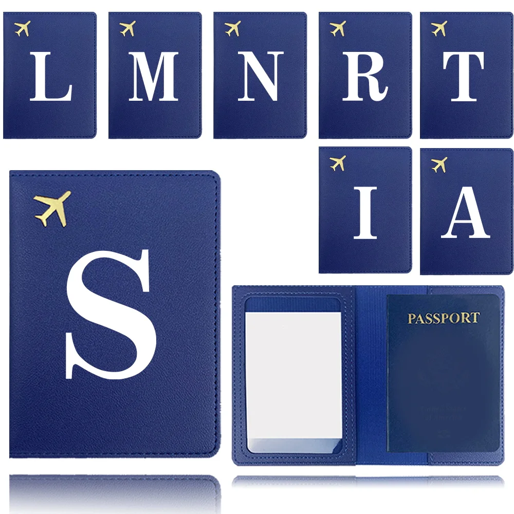 

Pu Passport Case Airplane Travel Passport Cover Bank Card Organizer Cover Pocket Business Passport Clip White Letter Pattern